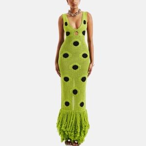 Hanifa Harper Maxi Dress Green Polka Dot Knit Dress
